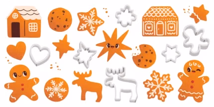 Cute holiday gingerbread cookies, houses, and metal cookie cutters sticker set on waterproof vinyl