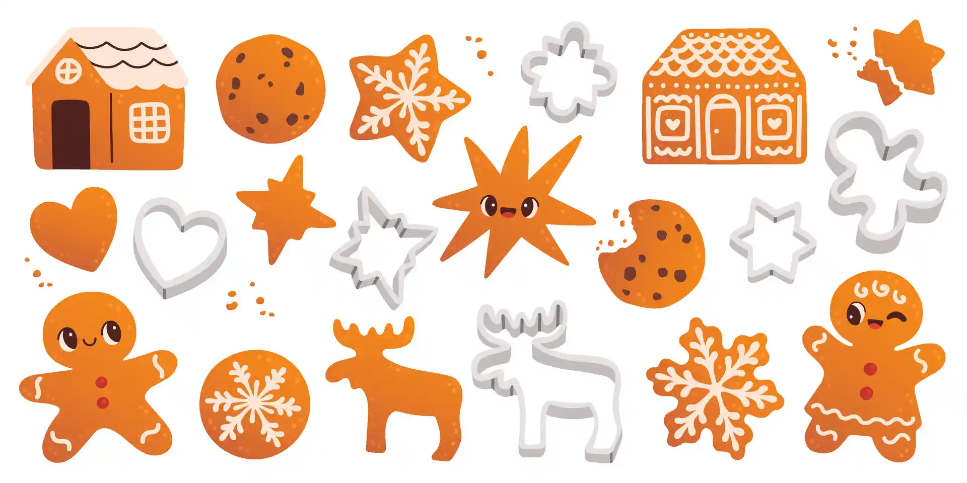 Cute holiday gingerbread cookies, houses, and metal cookie cutters sticker set on waterproof vinyl
